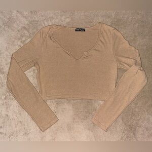 SHEIN Camel Ribbed Knit Top